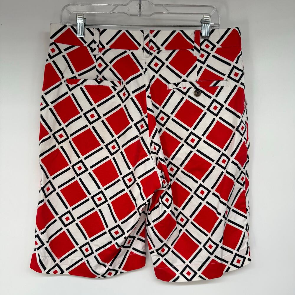 LoudMouth Golf Shorts Men's Sze 34 Red White Argyle Geometric Bermuda 10" Inseam - Picture 2 of 6